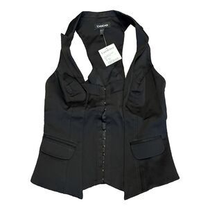 New Bebe Vintage Satin Black Fitted Vest Corset Y2K Collared 90s Sz XXS 009